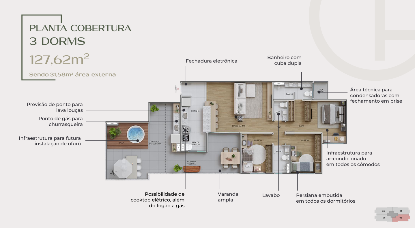 Planta Cobertura 3 Dormitórios