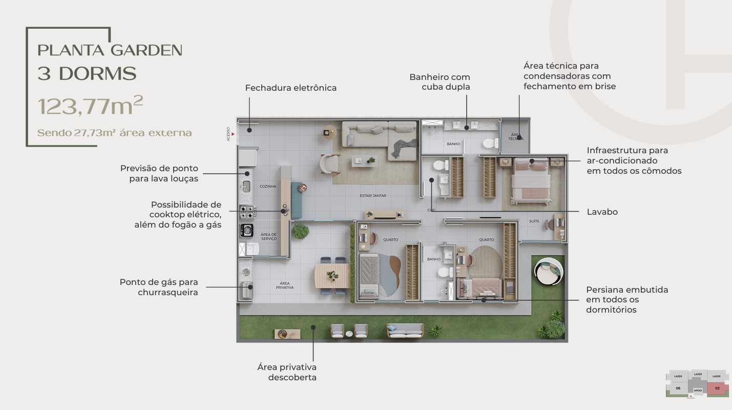 Planta Garden 3 Dormitórios